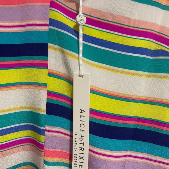 Alice & Trixie Multi Striped Midi Dress Tie Straps and Self Belt Size L (NWT) - Picture 4 of 6